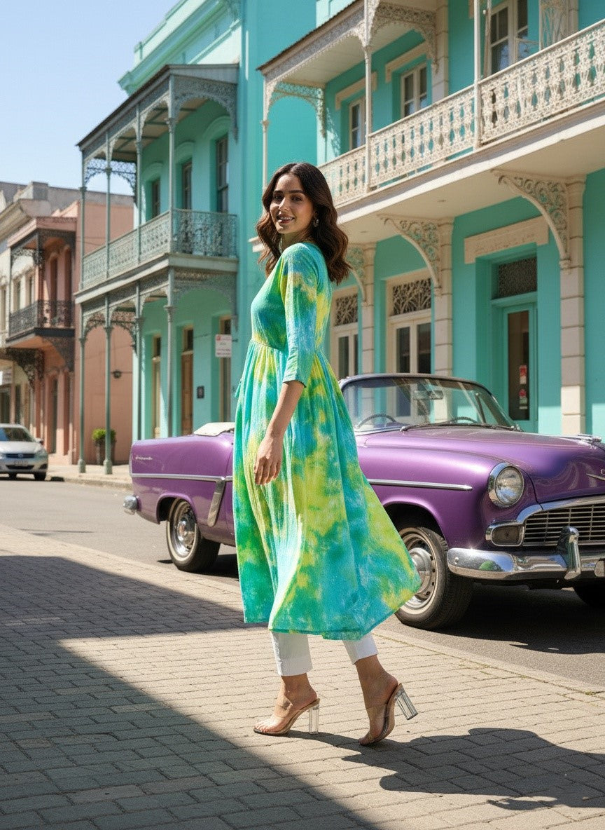 Hand Dyed Cap Dress for Women (W1494)