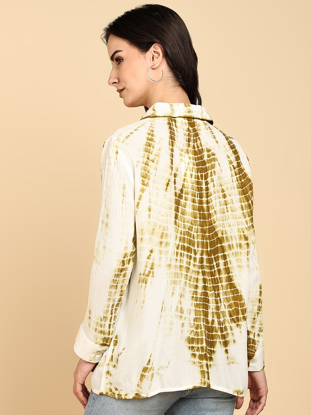 Women Casual Rayon Crepe Tie & Dye Spread Collar Full Sleeves Relaxed Fit Shirt (W1707)