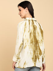 Women Casual Rayon Crepe Tie & Dye Spread Collar Full Sleeves Relaxed Fit Shirt (W1707)