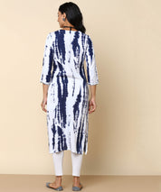 Women Casual Rayon Tie & Dye White Straight Kurta (W1308)