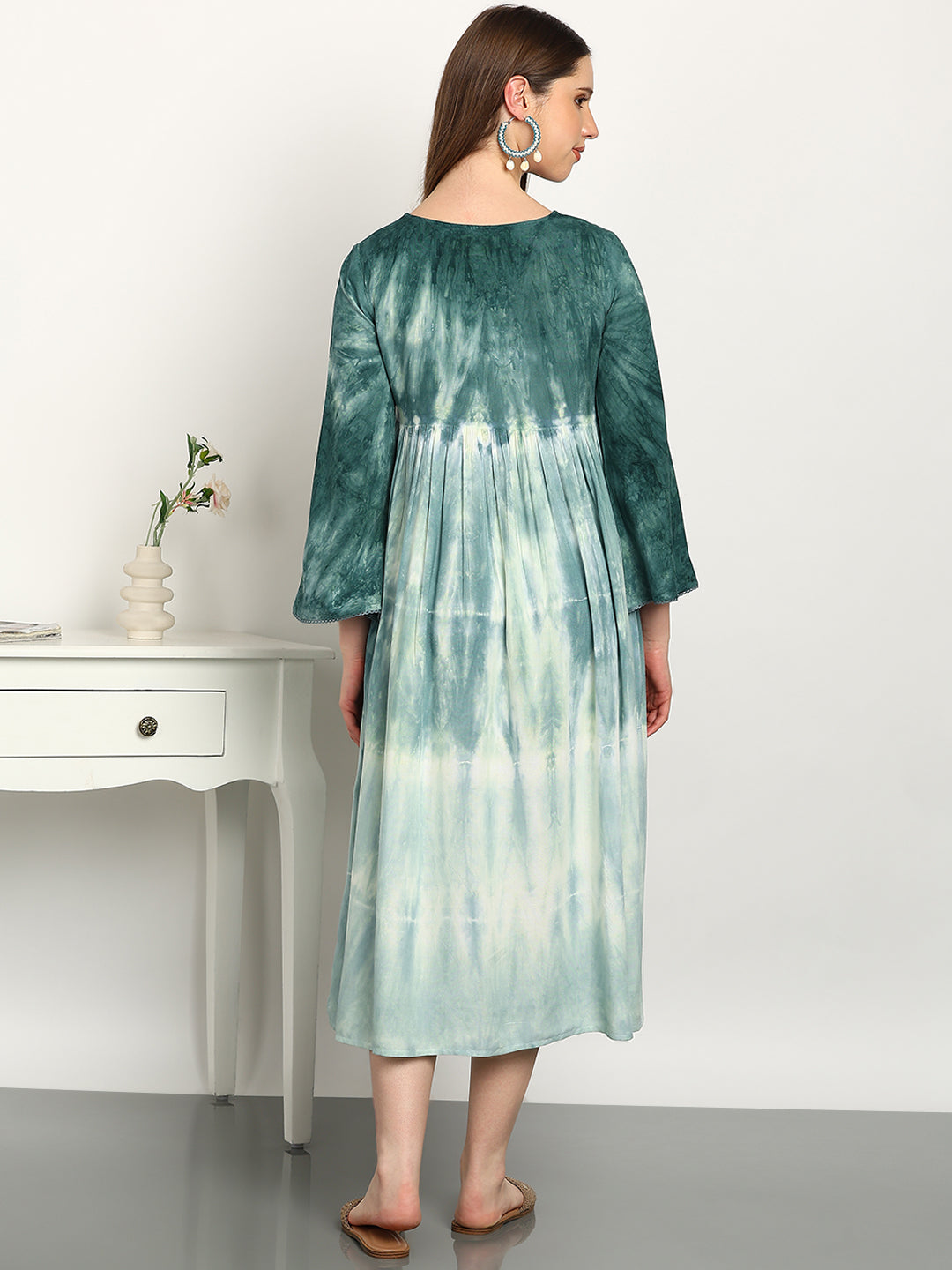 Women Hand Tie & Dye Rayon A-Line Dress (W1731)