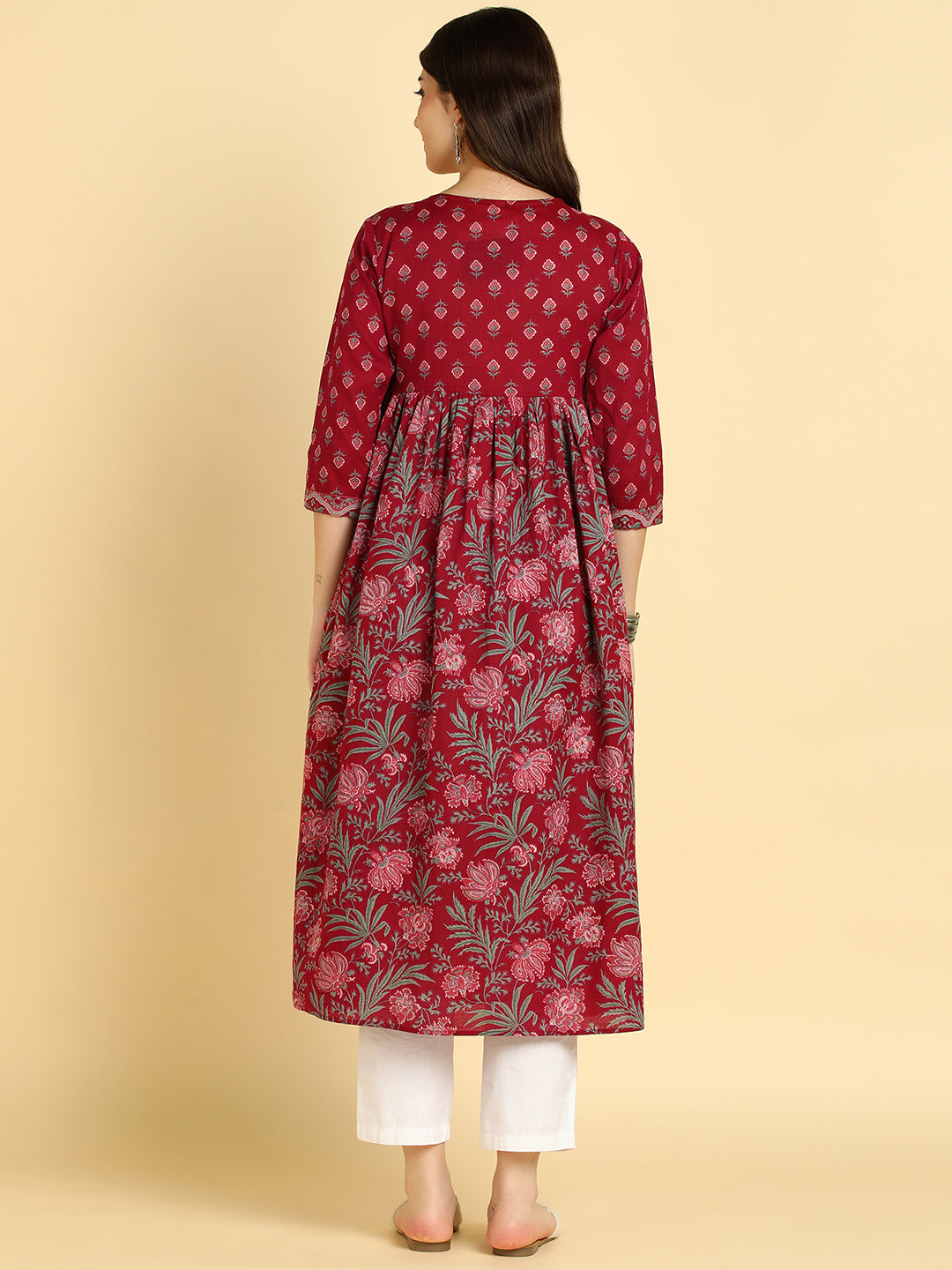 Women Floral Printed Cotton Flared/A-Line Dress (W1669)