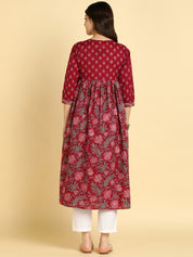 Women Floral Printed Cotton Flared/A-Line Dress (W1669)