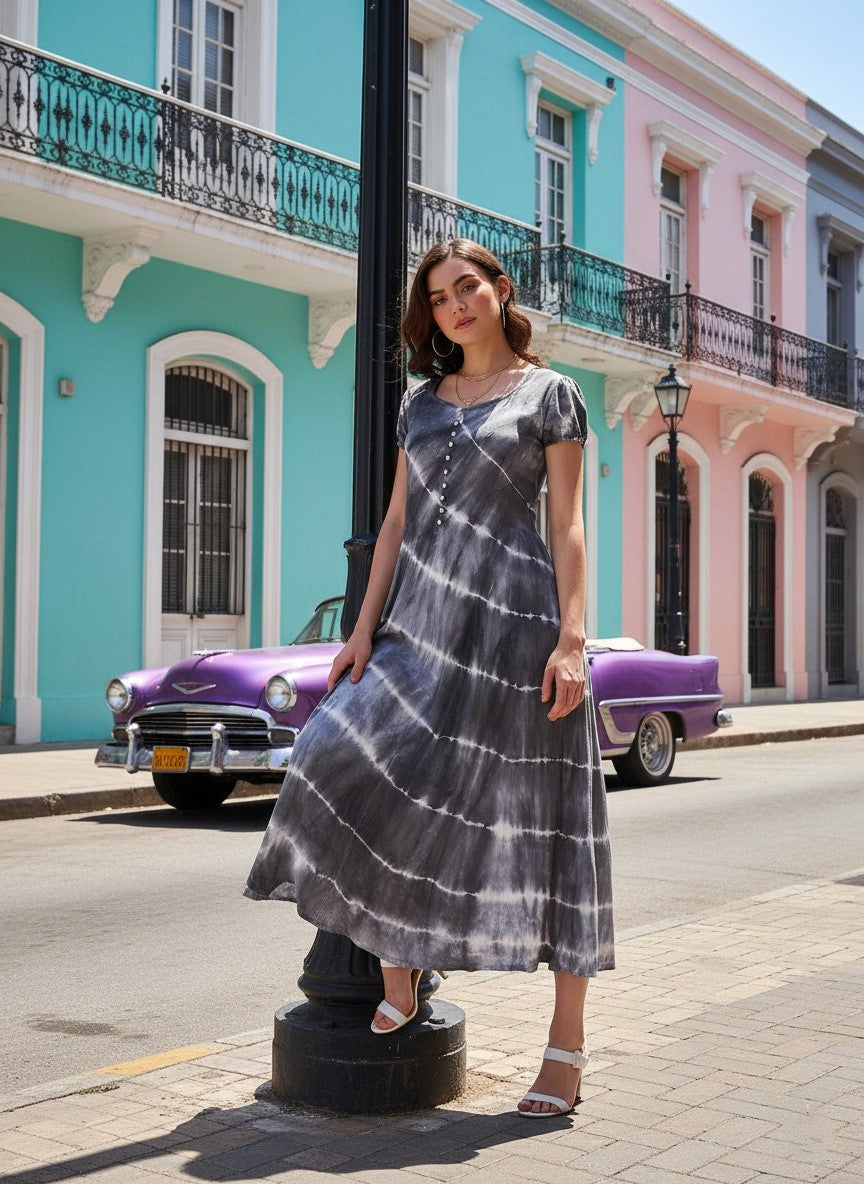 Rayon Tie Dye White Party wear Dress (W1279)