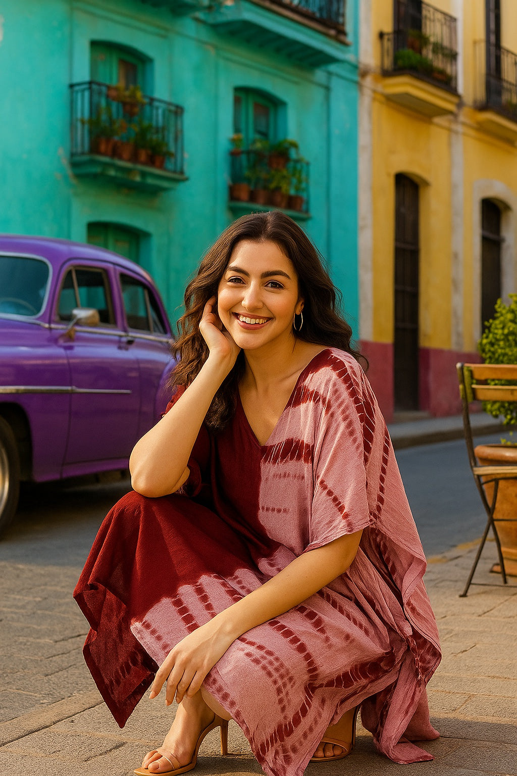 Hand Dyed Loose Fitted Crepe Kaftan Kurta (W1430)