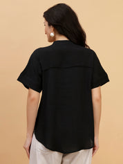 Women Black Solid Rayon Casual Top (W1790)