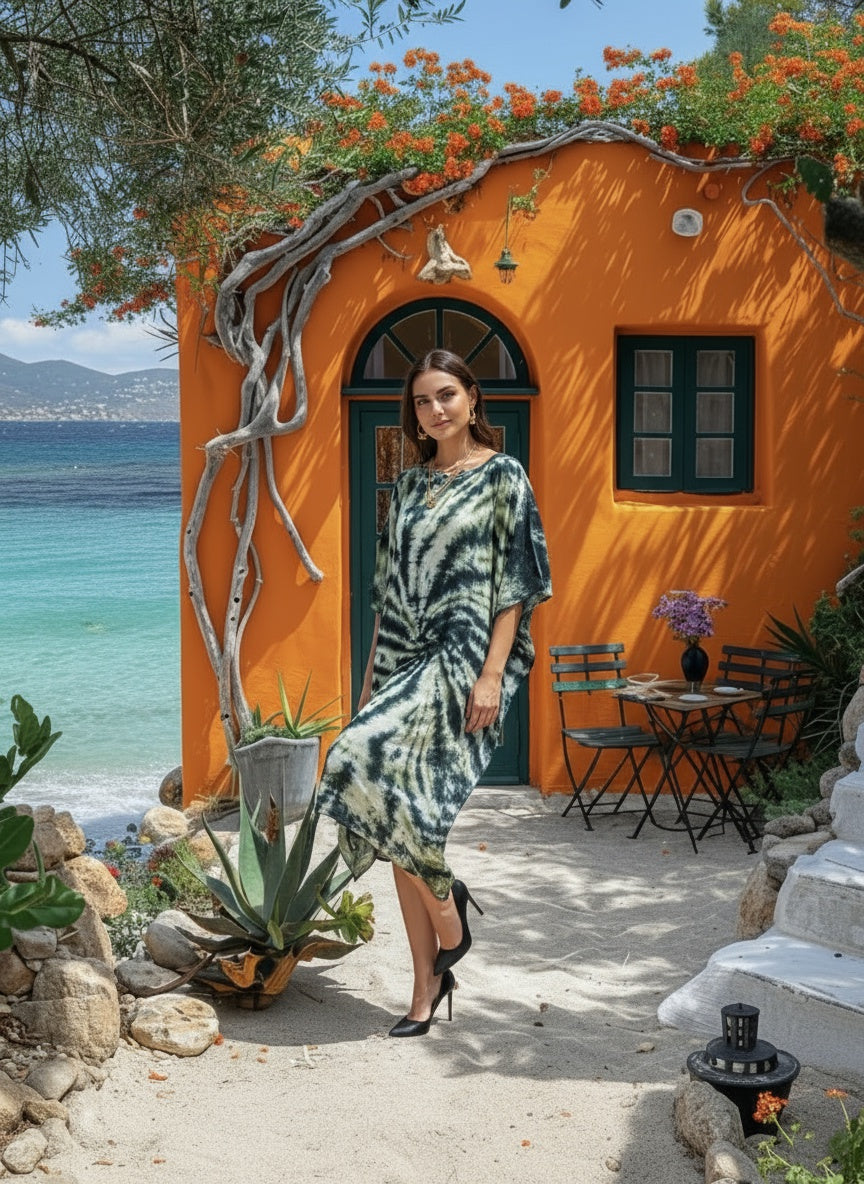 Hand Dyed Loose Fitted Crepe Kaftan Kurta (W1437)