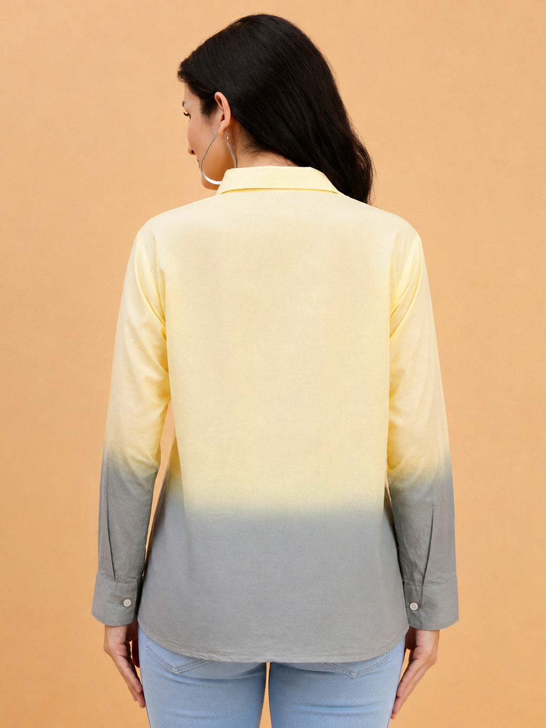 Women Yellow Embellished Tie & Dye Camric Casual Shirt (W1821)