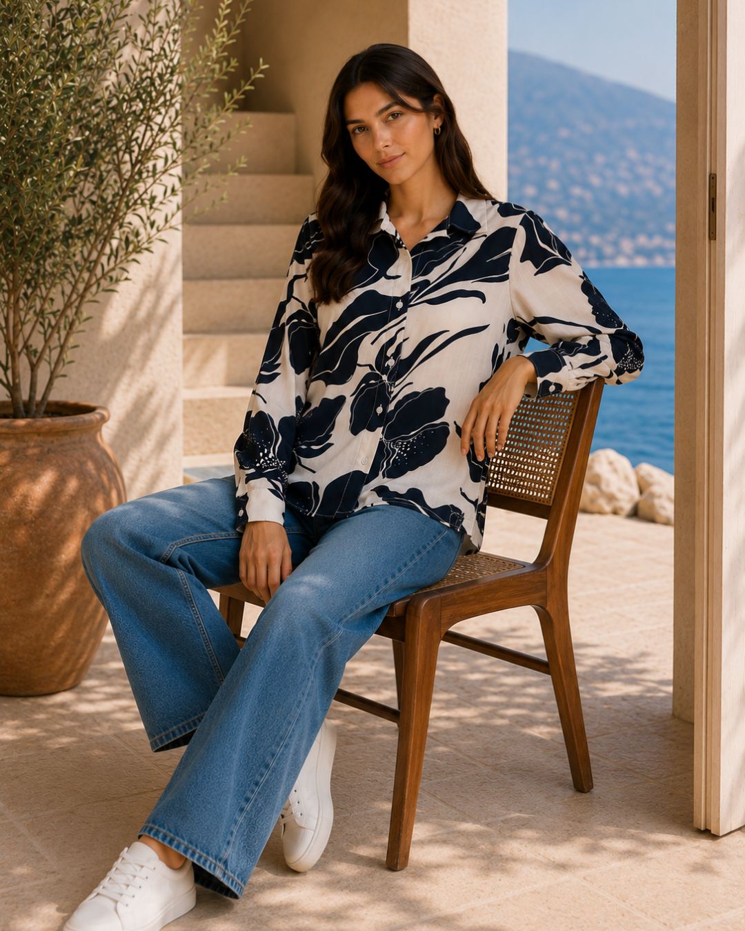 Women Rayon Slub Printed Spread Collar Regular Fit Shirt (W1761)