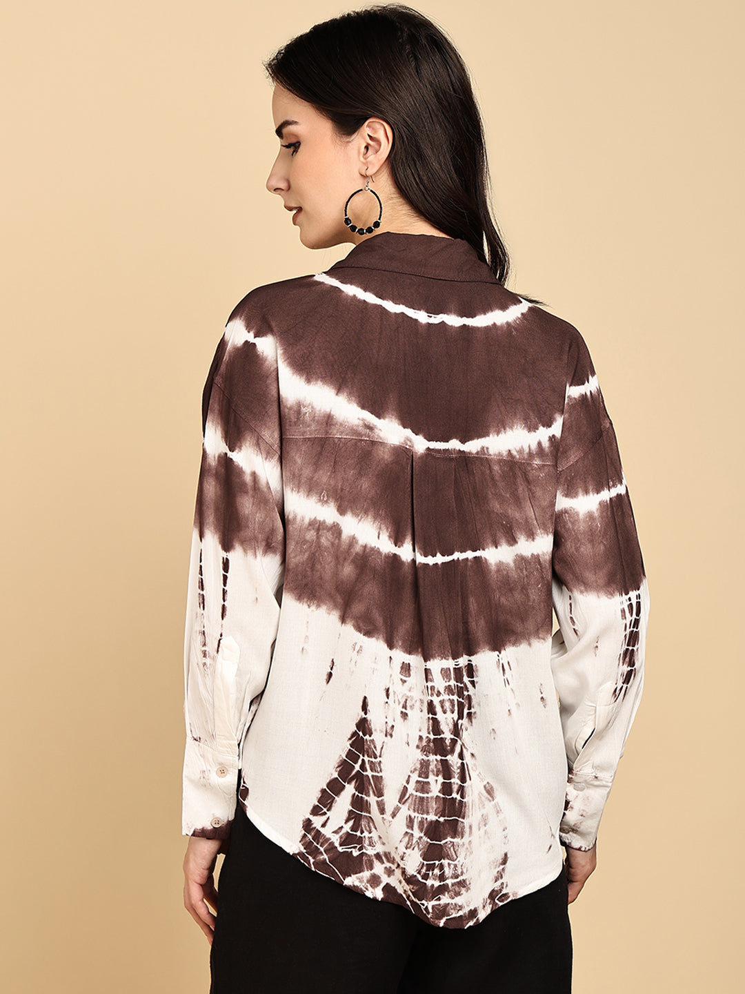 Women Casual Rayon Staple Tie & Dye Spread Collar Full Sleeves Loose Fit Shirt (W1694)