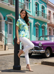 Hand Tie Dyed Light Blue Top for Women (W1523)