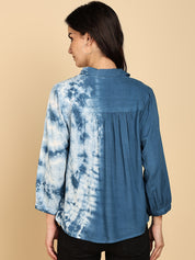 Women Casual Rayon Staple Tie & Dye Spread Collar Full Sleeves Relaxed Fit Shirt (W1692)