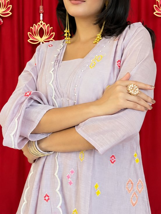 Maaesa Luxe Purple Mulchanderi Festive Kurta Set | Kurta Bottom Dupatta (W10001)