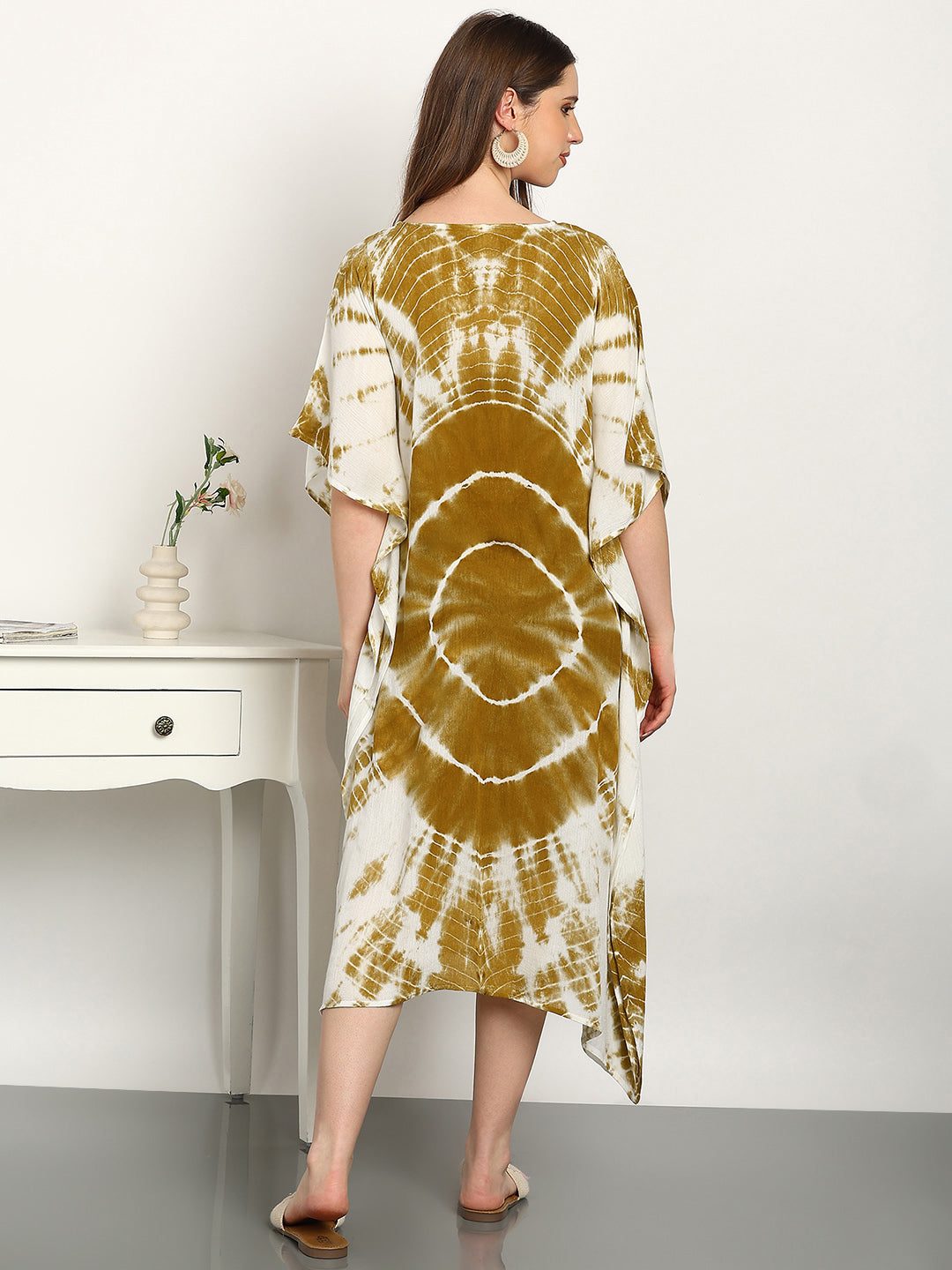 Women Tie & Dye Rayon Crepe Kaftan Dress (W1722)