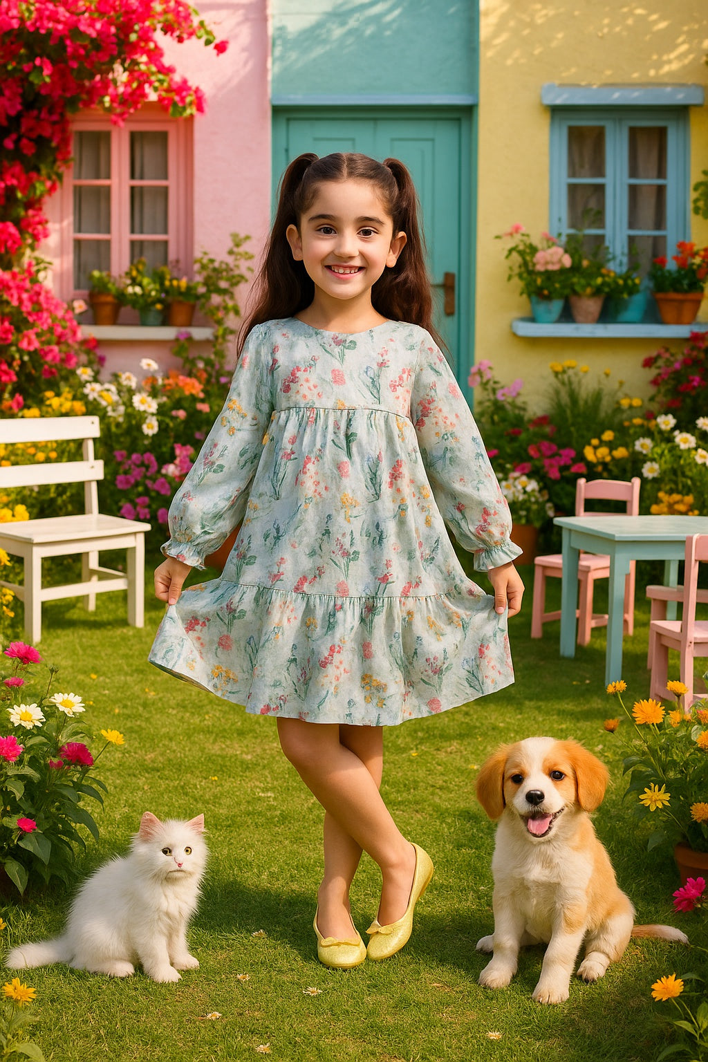 Cotton Printed Frock Dress for Girls (K1032)