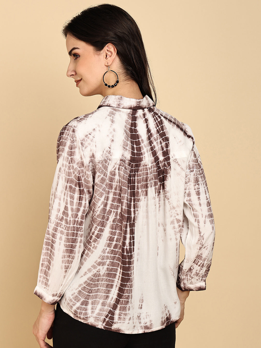 Women Casual Rayon Staple Tie & Dye Spread Collar Full Sleeves Relaxed Fit Shirt (W1691)