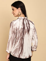 Women Casual Rayon Staple Tie & Dye Spread Collar Full Sleeves Relaxed Fit Shirt (W1691)