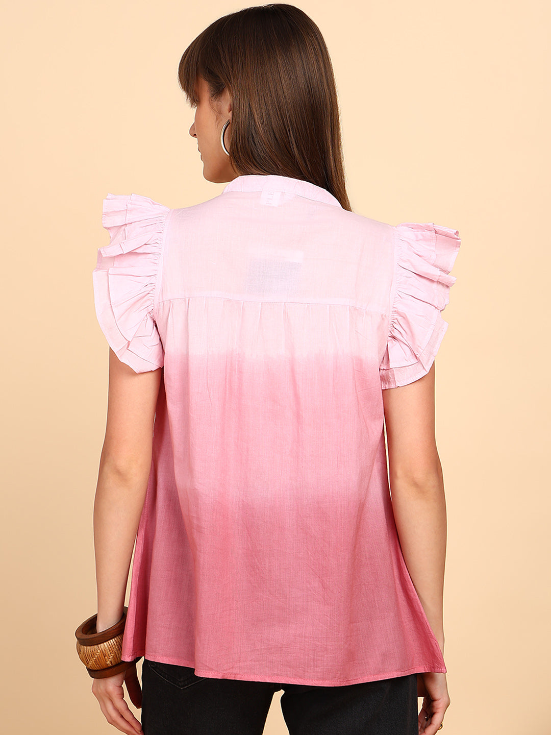 Women Cotton Tie & Dye V-Neck Regular Fit Top (W1777)