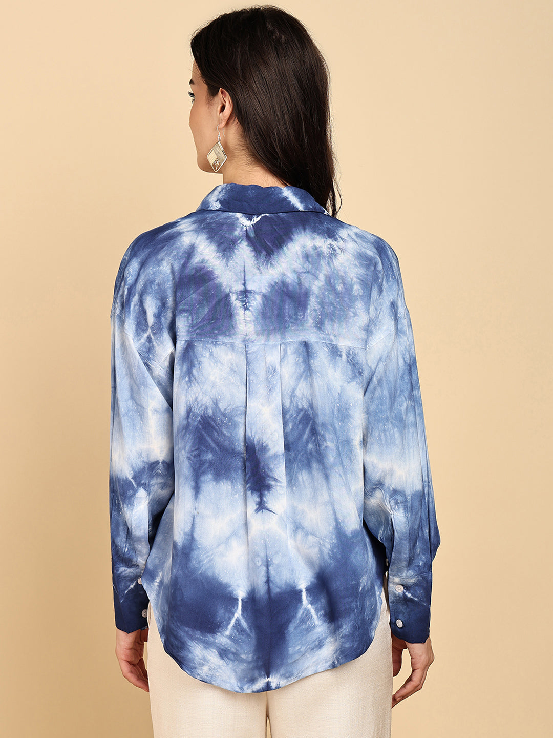 Women Casual Rayon Staple Tie & Dye Spread Collar Full Sleeves Loose Fit Shirt (W1697)