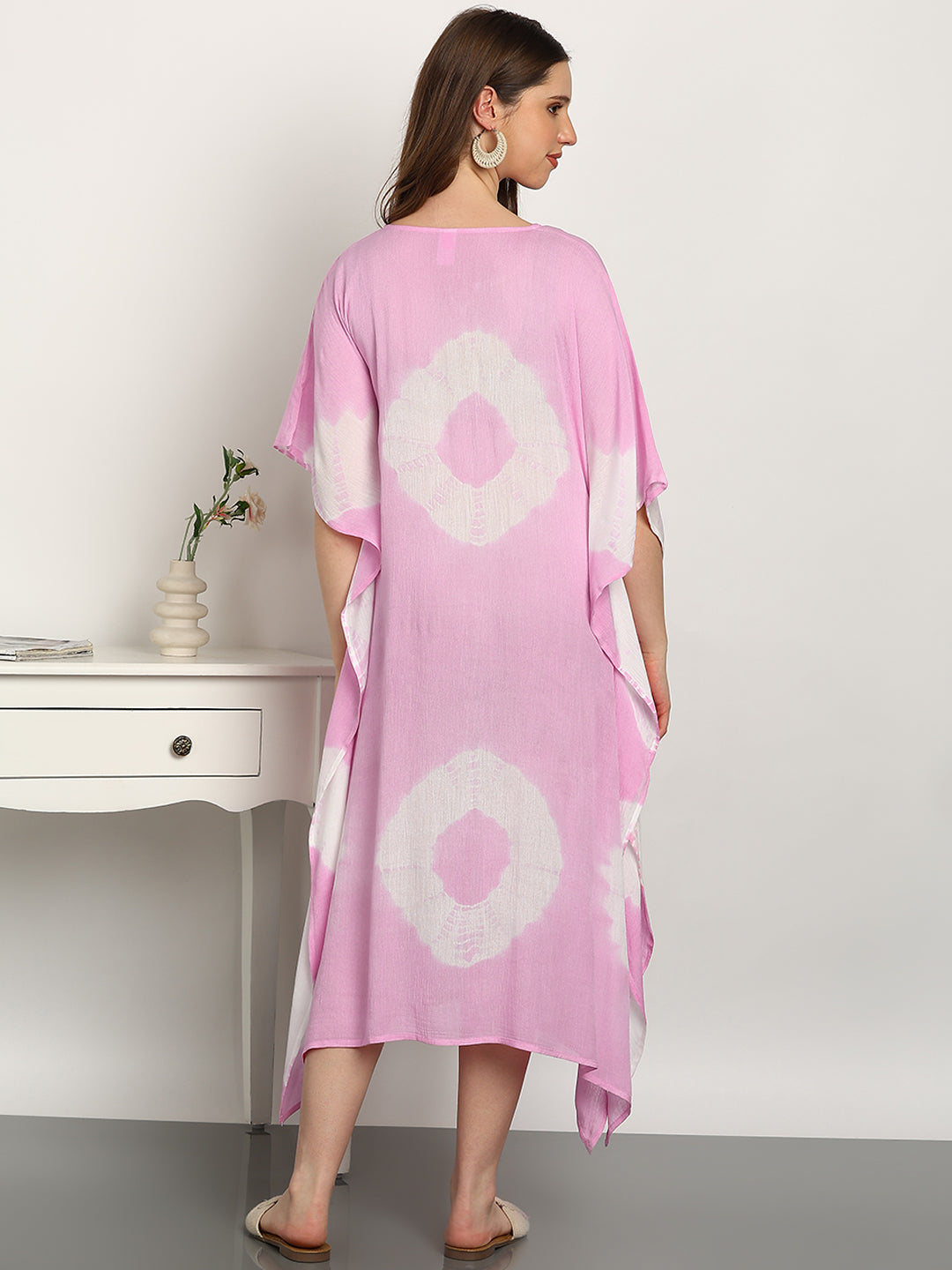 Women Tie & Dye Rayon Crepe Kaftan Dress (W1720)