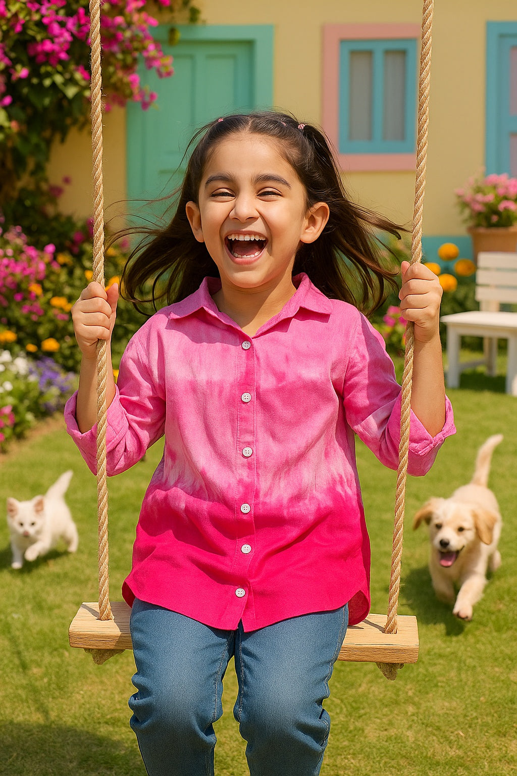 Hand Tie Dyed Collar Shirt for Girls (K1009)