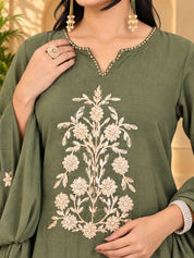 Jaipurhues Luxe Green Mulchanderi Festive Kurta Set | Kurta Bottom Dupatta (W10009)