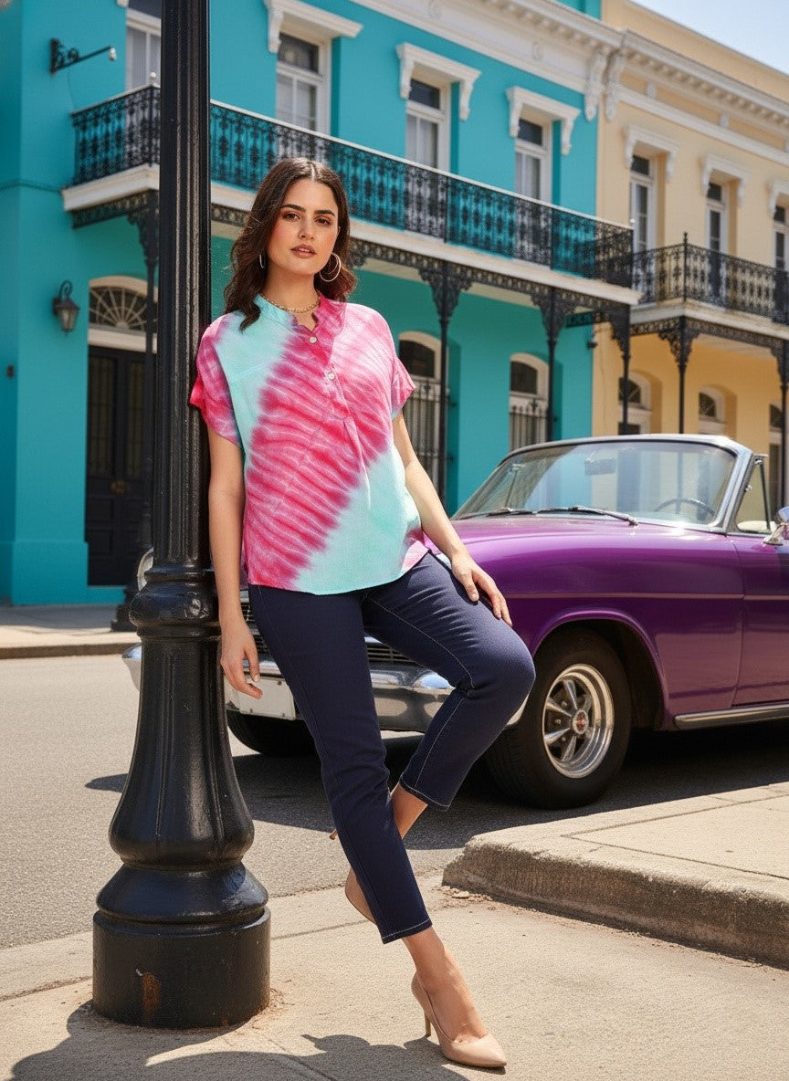 Hand Tie Dyed Sea Green Top for Women (W1528)