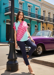 Hand Tie Dyed Sea Green Top for Women (W1528)