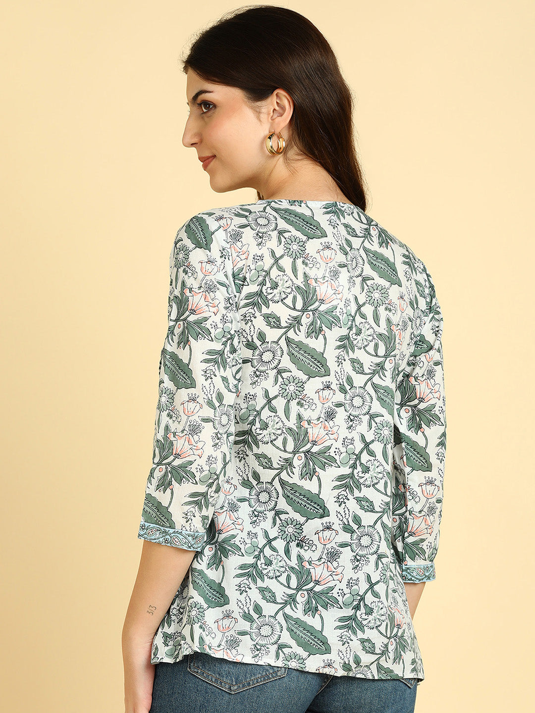 Women Casual Block Printed Cotton Regular Fit Top (1681)