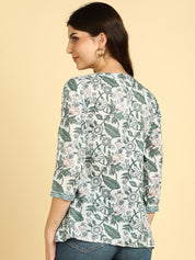 Women Casual Block Printed Cotton Regular Fit Top (1681)