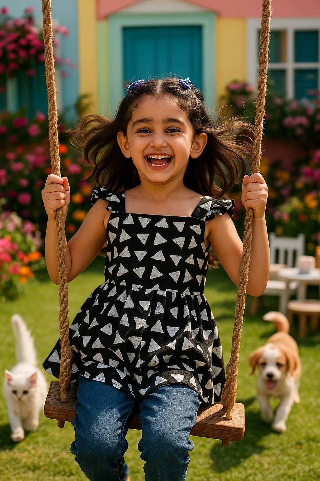 Cotton Printed Frill Shoulder Top for Girls (K1005)