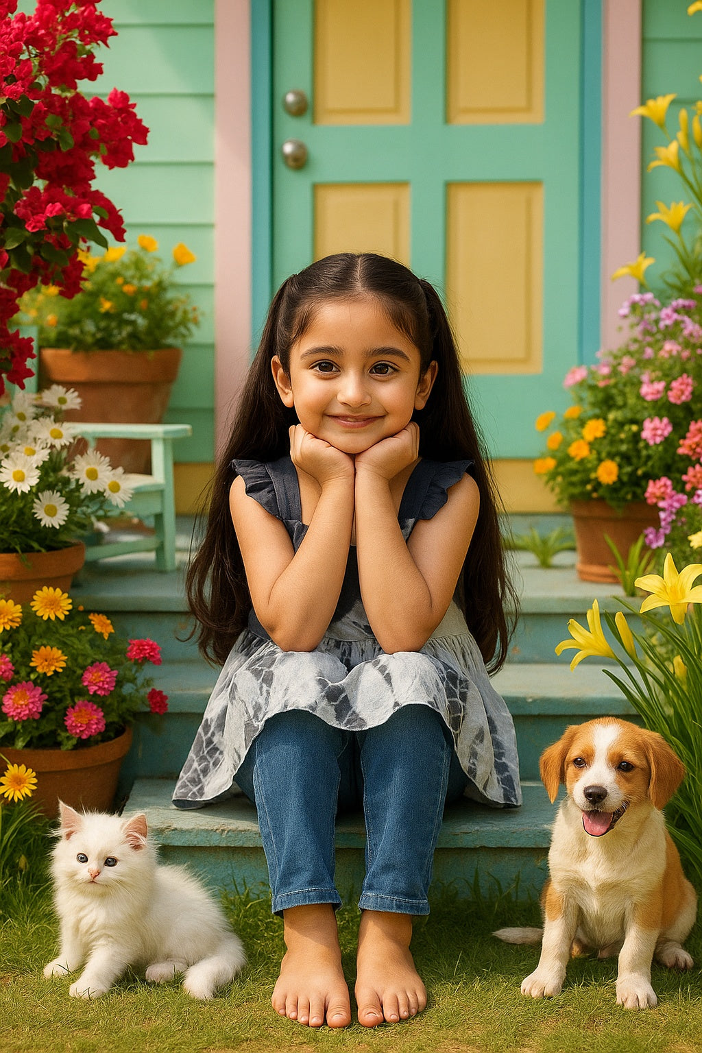 Hand Tie Dyed Frill Shoulder Top for Girls (K1006)