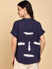 Women Casual Rayon Slub Tie & Dye Mandarin Short Sleeves Regular Fit Top (W1702)