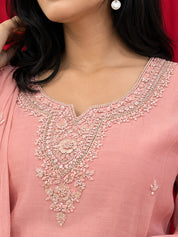 Maaesa Luxe Pink Mulchanderi Festive Kurta Set | Kurta Bottom Dupatta (W10010)