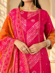 Jaipurhues Luxe Rani Muslin Silk Festive Kurta Set | Kurta Bottom Dupatta (W10006)