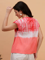 Women Red Tie & Dye Camric Casual Top (W1807)