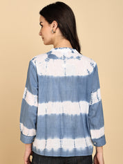 Women Casual Cotton Slub Tie & Dye Mandarin Full Sleeves Regular Fit Shirt (W1718)