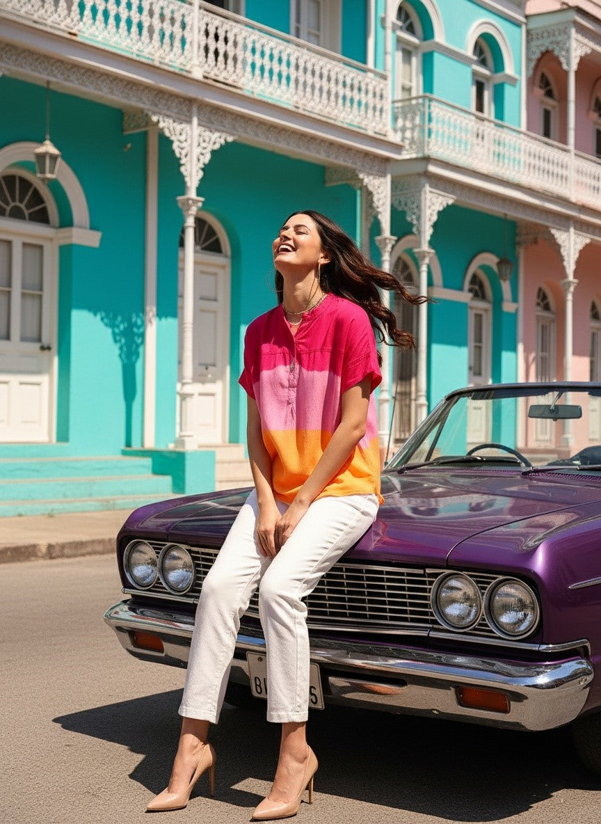 Hand Tie Dyed Multicolor Top for Women (W1525)