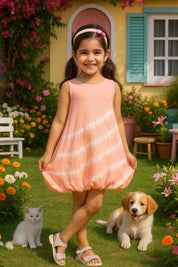 Tie & Dye Rayon Staple Fit and Flare Pink Dress for Girls (K11061)