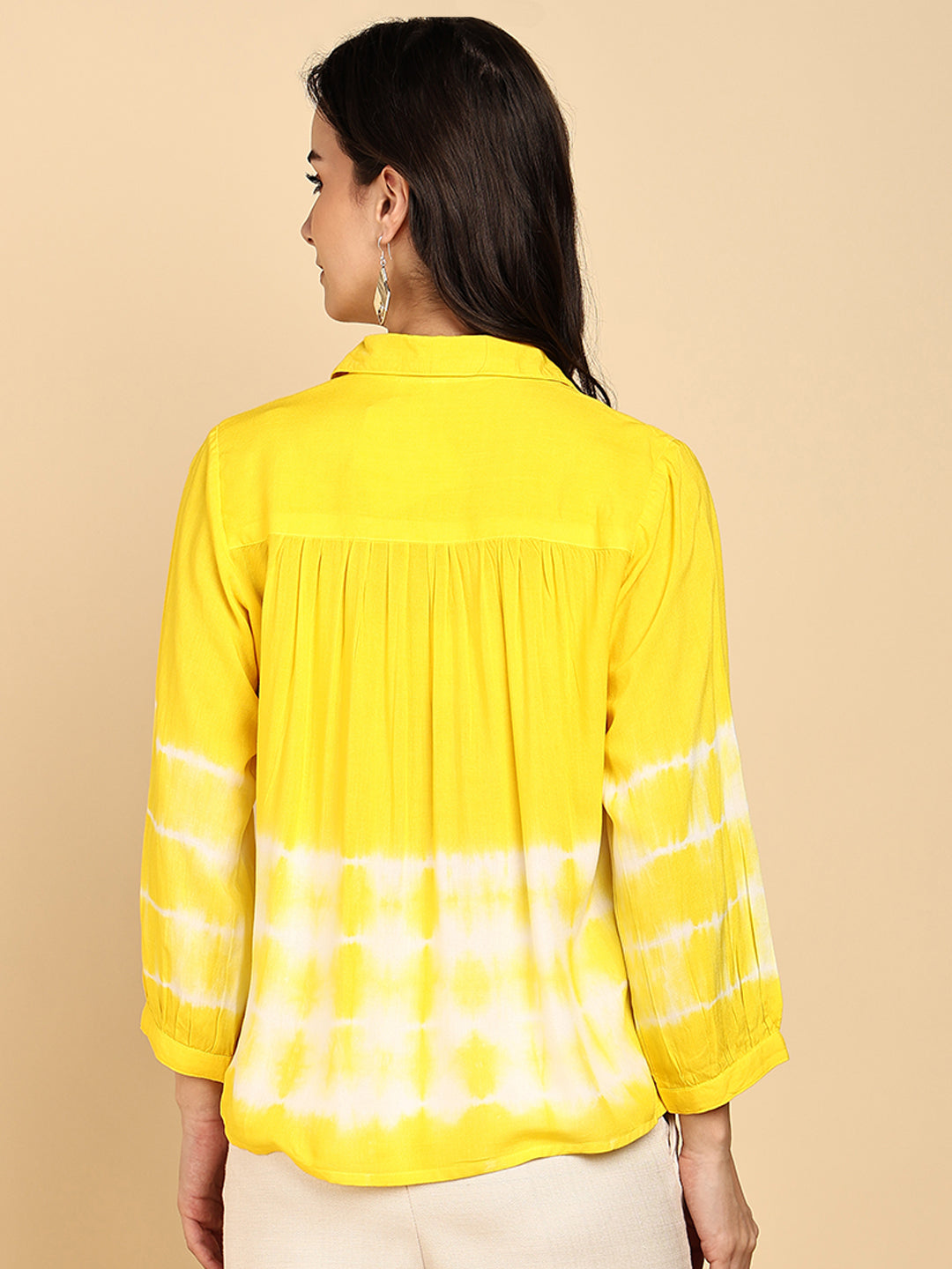 Women Casual Rayon Staple Tie & Dye Spread Collar Full Sleeves Relaxed Fit Shirt (W1690)