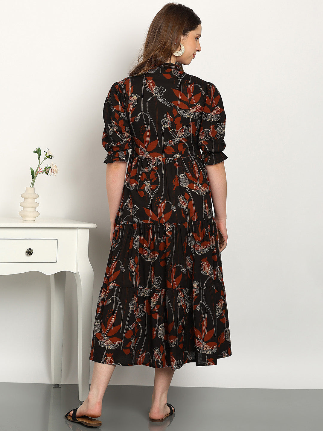Women Cotton Printed A-Line Dress (W1738)
