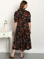 Women Cotton Printed A-Line Dress (W1738)