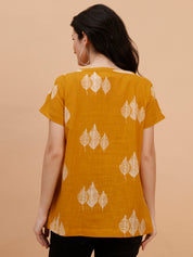 Women Cotton Printed Mustard Casual Top (W1794)