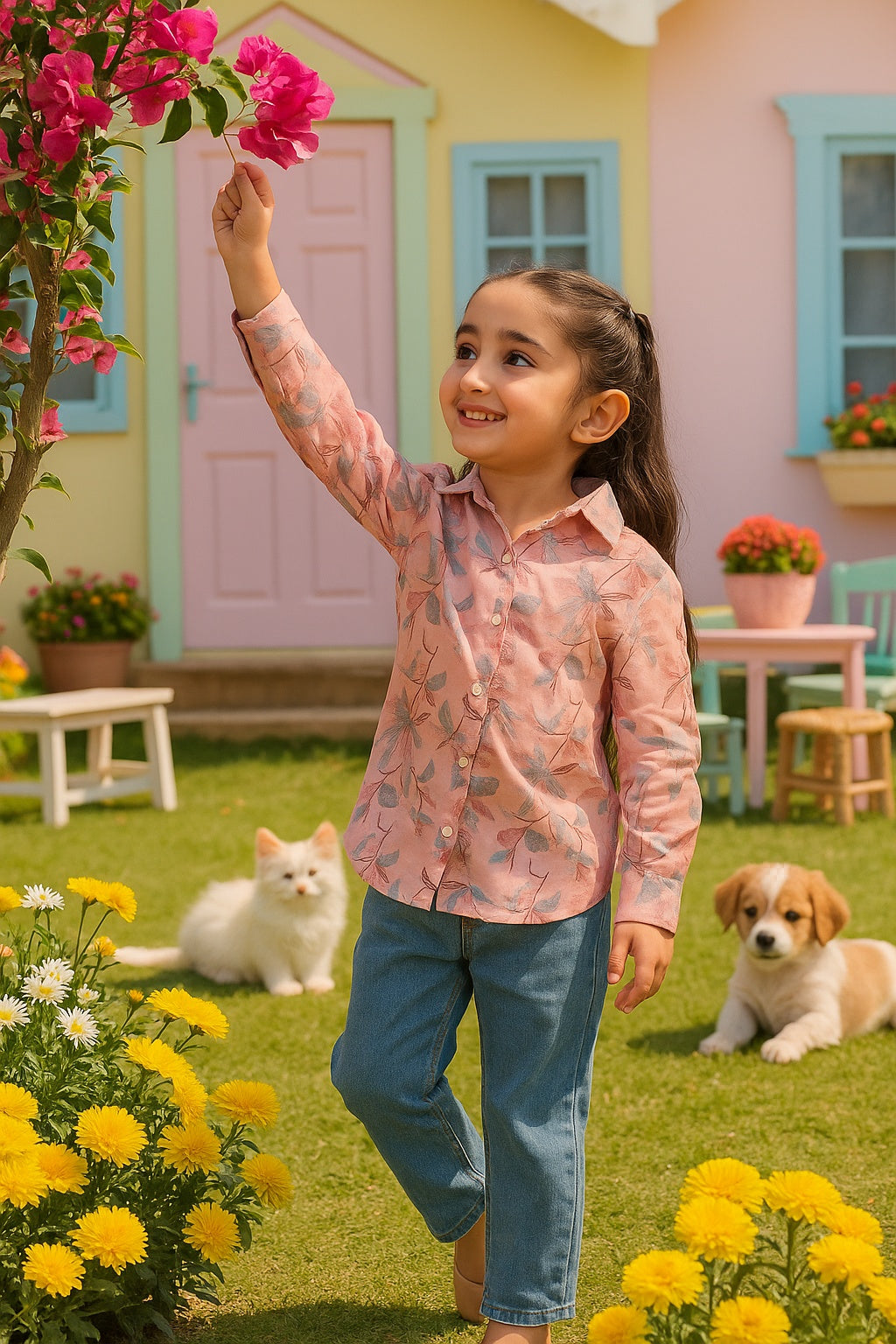 Cotton Printed Collar Shirt for Girls (K1011)