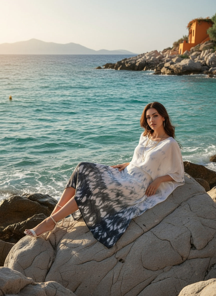 Hand Dyed Loose Fitted Crepe Kaftan Kurta (W1438)