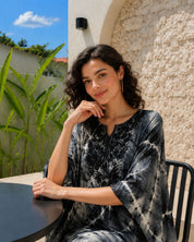 Women Hand Tie & Dye Rayon Staple Kaftan Dress (W1380)