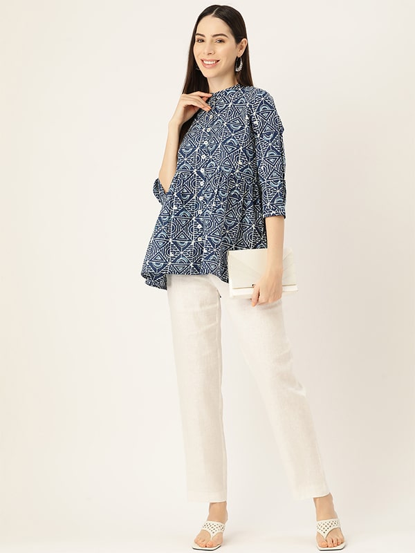 Printed Cotton Blue Top (W1343)