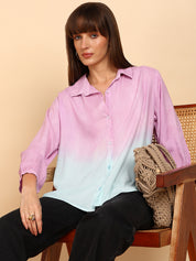 Women Rayon Staple Tie & Dye Spread Collar Regular Fit Shirt (W1773)