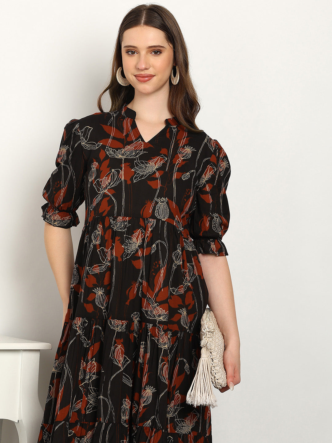 Women Cotton Printed A-Line Dress (W1738)
