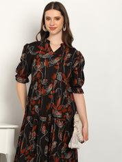 Women Cotton Printed A-Line Dress (W1738)